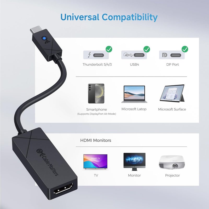 CableMatters [Designed for Microsoft Surface] USB C to HDMI 2.1 Adapter, Supports 4K@240hz, 8K@60hz, HDR, Compatible with Surface Pro/Laptop/Book with USBC or Thunderbolt 4 - Image 5